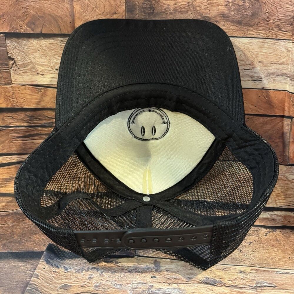 Smiley Face Trucker Hat Black White Adjustable Snapback Mesh Back Adult Unisex - Picture 5 of 6